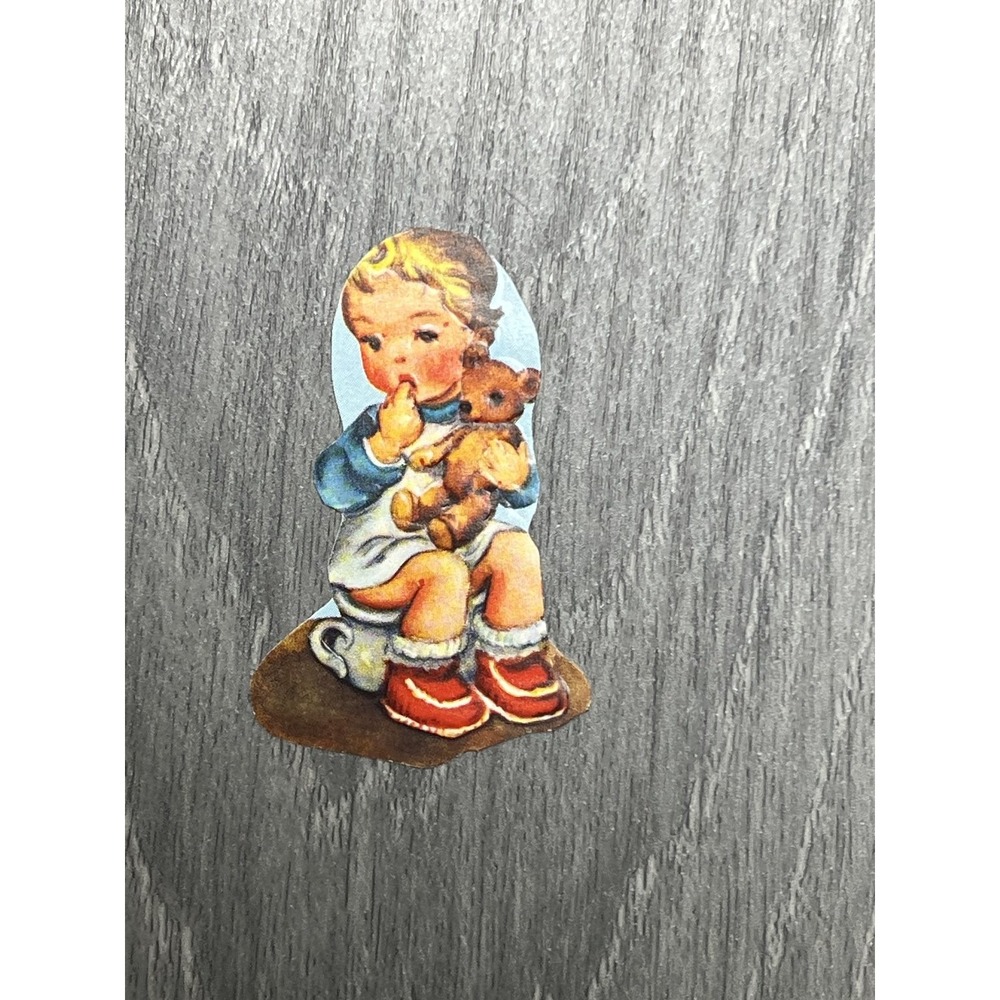 Vintage Die Cut Child w/Teddy Bear Scrap Ephemera Nostalgic Paper Art - Picture 1 of 4